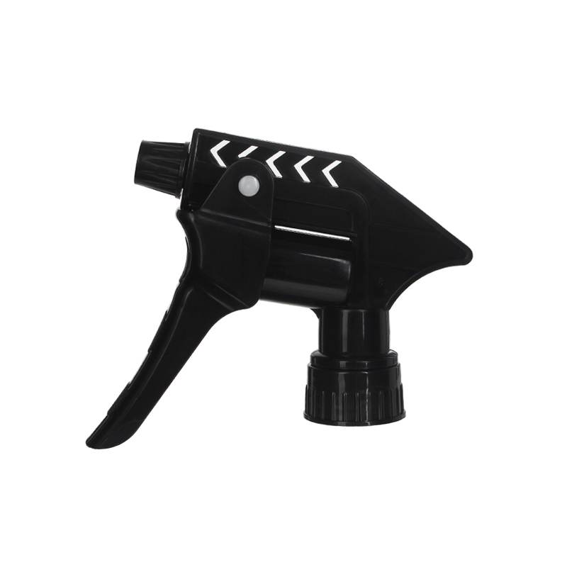 Front view of black high output heavy-duty trigger sprayer, 28-400 neck, 3.5 ml output