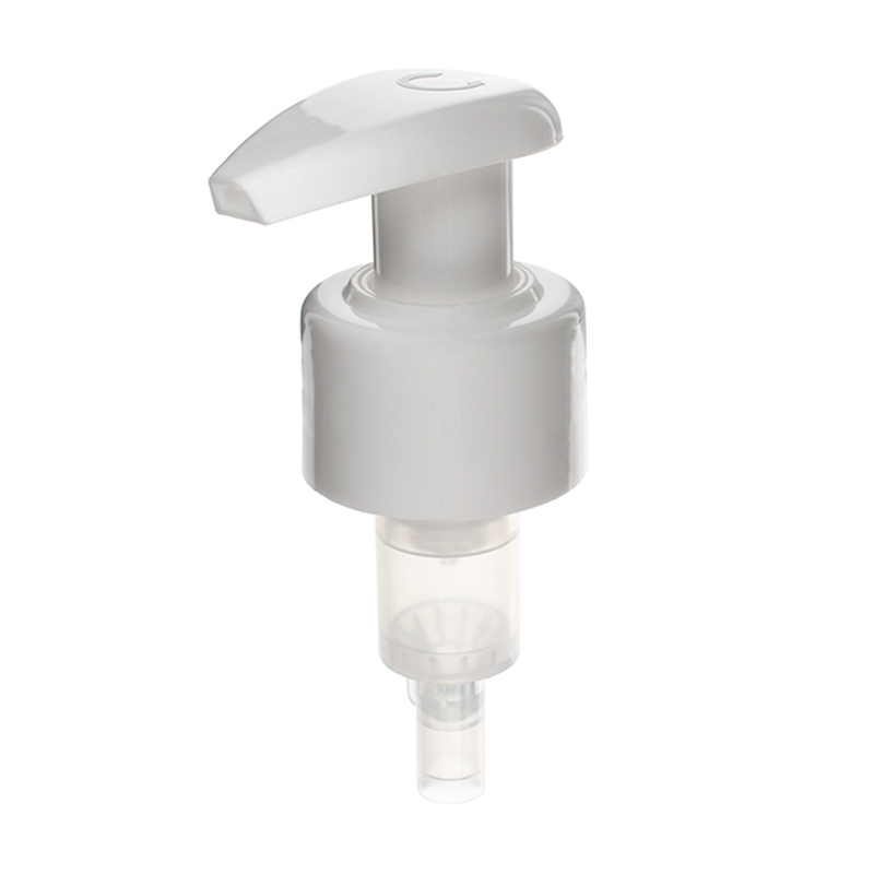 Plastic Lotion Pump, 28-410, Smooth, Lock Up, Spring Outside, White, 2ml Output - top view - KIWL Plastic