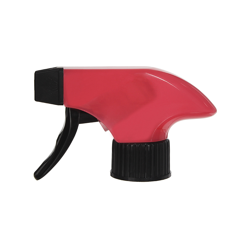 Front view of red and black foam trigger sprayer with switchable foam/spray nozzle, 28-410 neck, 1.3 ml output