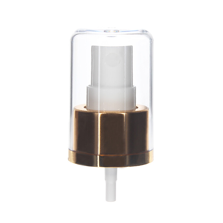 24-410 Fine Mist Sprayer- Smooth- Gold- Clear AS Rounded Hood- 0.13ml