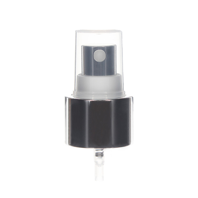 24-410 Metal Fine Mist Sprayer- Shiny Silver- Clear PP Hood- 0.13ml